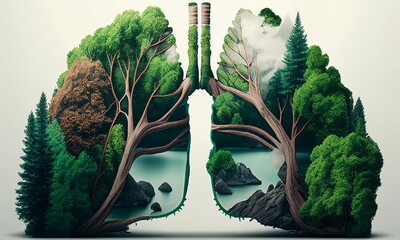 Earth green planet concept with green lungs, Earth Days, save earth concept. Generative AI
