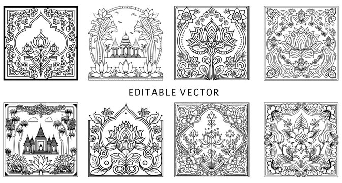 Set of Traditional Thai texture pattern design