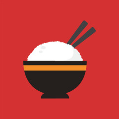 Rice in a bowl with chopstick vector illustration.
