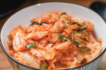 Kimchi,  Korean traditional fermented vegetable a side dish at meals.