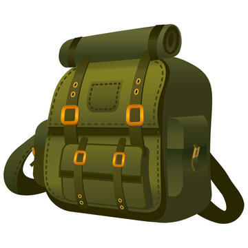 green hiking backpack vector illustration