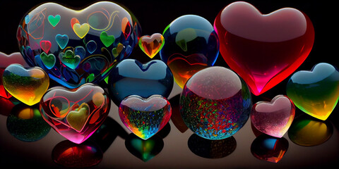 Various Size Glass Hearts for Valentine's Day. Generative ai