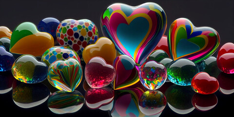 Fototapeta premium Various Size Glass Hearts for Valentine's Day. Generative ai