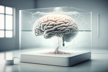 illustration depicts a laboratory setting working on advanced brain research to analyze data and record observations. AI generative