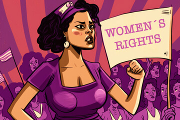 Fierce Cartoon Women's Rights Activists, color purple. International women's day.