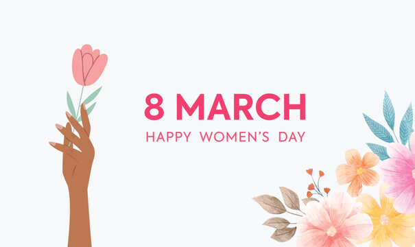 8 March Happy Women's Day Banner. Women's History Month banner. Flat vector illustration. Modern feminist vector stock illustration. The con for equality, international women day, activism, feminism 