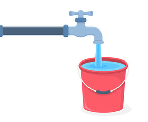 Tap and red bucket filled with water © PixMarket