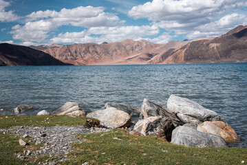 beautiful pile of rock of Pangong tso, Leh Ladakh, India