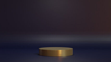 Cylinder gold Stage background pedestal podium product display to show product blue background 3d .copy space
