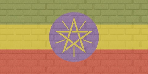 Brick Wall painted with the flag of  - Ethiopia