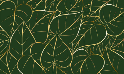 gold and green abstract leaf lines background