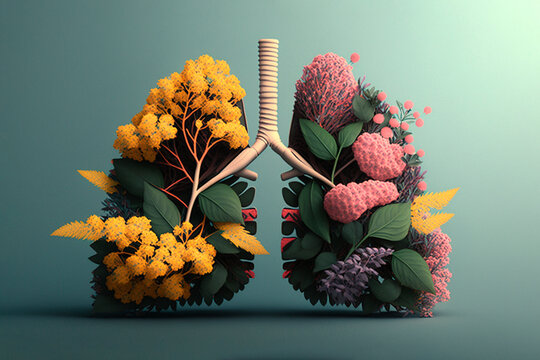 Human lungs made with purple field flowers on white background. Minimal coronavirus or pneumonia concept. Green, world health or environment day and ecology concept.
