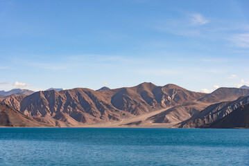 beautiful landscape with clear sky of Pangong tso, Leh Ladakh, India