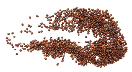 Roasted coffee beans isolated on white background.