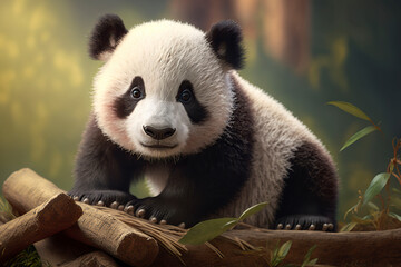Obraz premium Panda portrait. Generative AI.