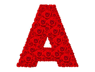 Rose alphabet set - Alphabet capital letter A made from red rose blossoms