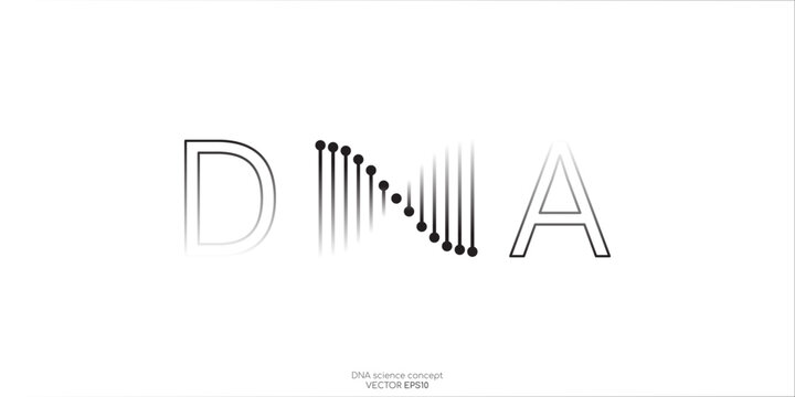 DNA logo or symbol. Abstract dna molecule helix spiral black isolated on white background. Vector illustration in concept medical science, genetic biotechnology, chemistry biology, gene.