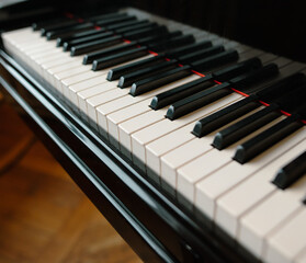 Black and white piano keys. Musical instrument