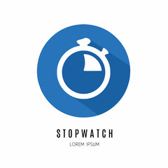 Stopwatch logo. Illustration of stop watch in flat. Stock vector.