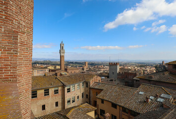 Fototapeta na wymiar Tower of SIENA in ITALY Called TORRE DEL MANGIA from place called Facciatone
