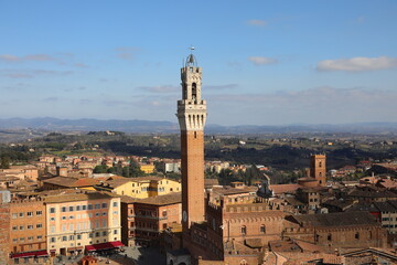 Fototapeta na wymiar Siena in ITALY with the Tower called DEL MANGIA and the square