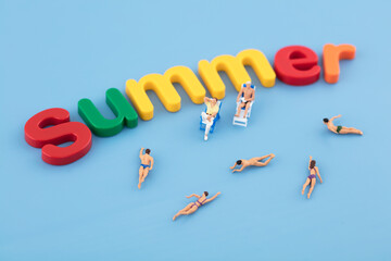 Miniature scene summer swimming leisure