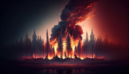 Forest fire. Global warming, climate catastrophe, climate summit. Generative AI