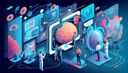 technology business UI, ai-generated art, generative ai, illustration