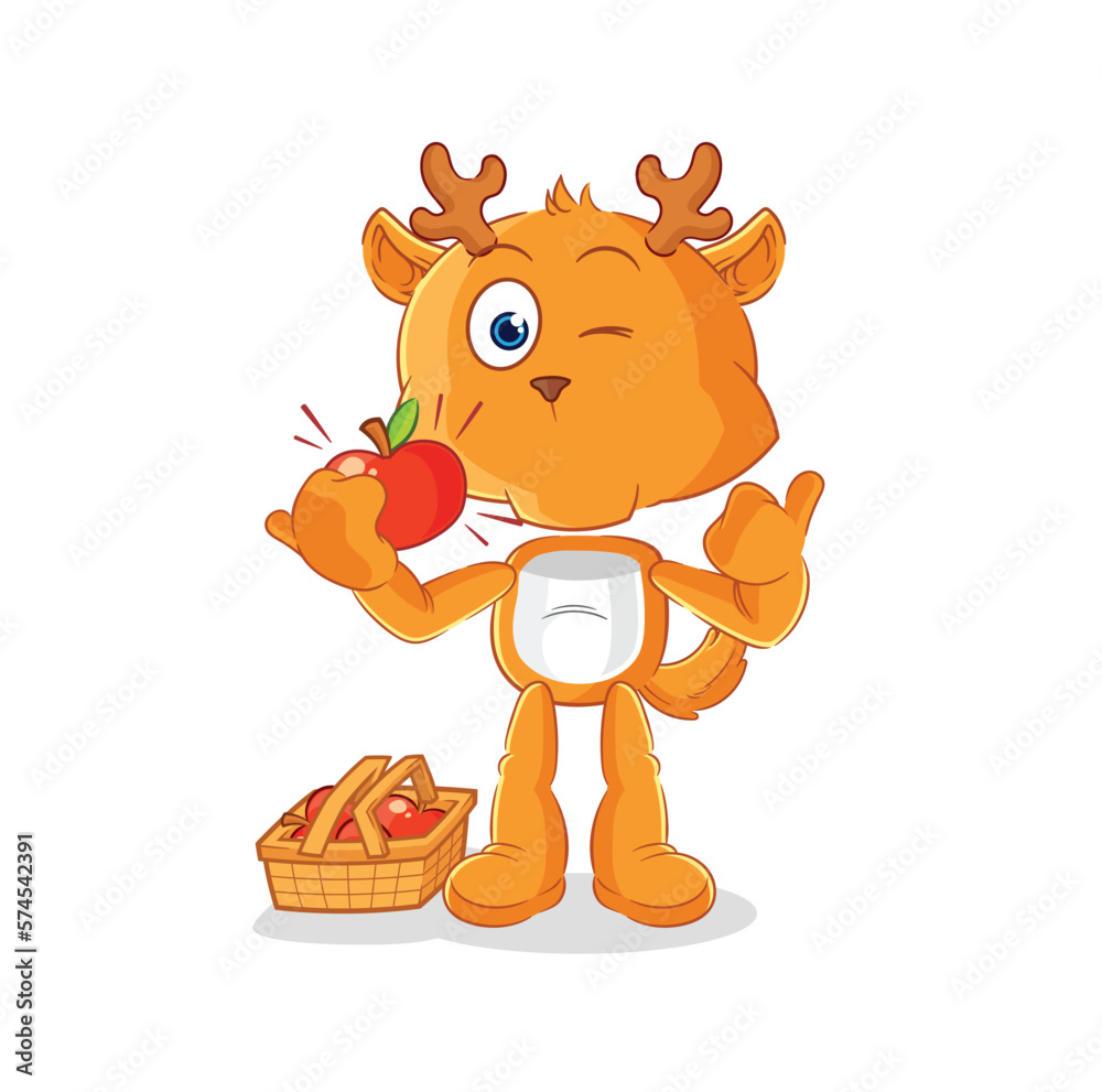 Poster fawn eating an apple illustration. character vector