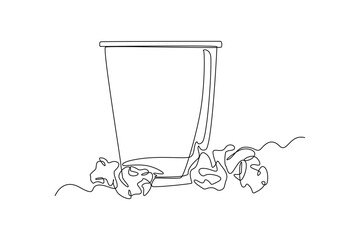 Single one line drawing Always provide a trash can at the office. Healthcare at office concept. Continuous line draw design graphic vector illustration.