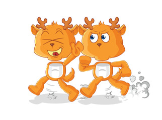 Fototapeta premium fawn play chase cartoon. cartoon mascot vector