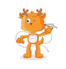 fawn with paper plane character. cartoon mascot vector