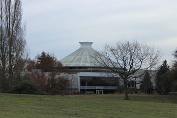 An old building with an unusual shaped roof.Vancouver. Canada.