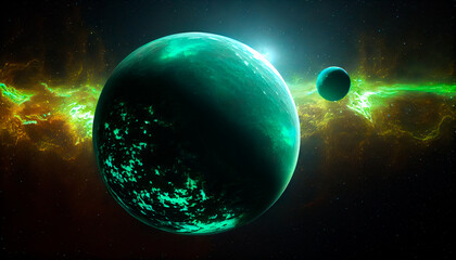 Obraz na płótnie Canvas Green planet in space. Generative AI