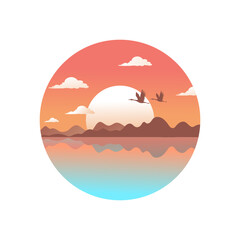 Logo beach, sea, ocean, sun, sky, circle vector design 2.	