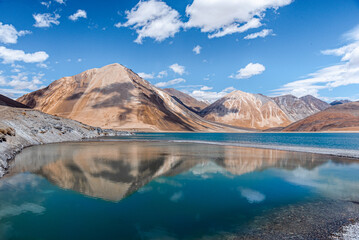 beautiful reflection of mountain in Pangong tso, Leh Ladakh, India