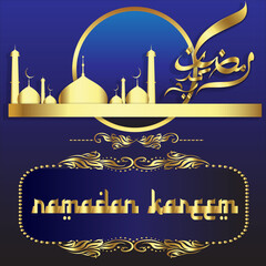 Ramadan Kareem arabic calligraphy logo and illustration vector with golden effect