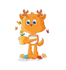 fawn with a flower pot. character vector