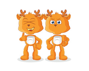 fawn thumbs up and thumbs down. cartoon mascot vector