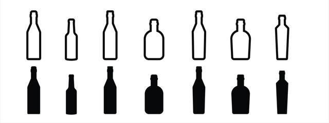 Bottle icon. Bottles wine icon line and outline. Bottle icon with different style, bottle alcohol sign and symbol. Vector illustration.