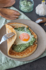 Galette de sarasin - French Buckwheat crepe with egg and bacon