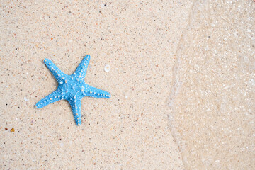 Starfish on sandy beaches and stunning blue sea waves on the Andaman Islands.