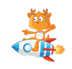 fawn ride a rocket cartoon mascot vector