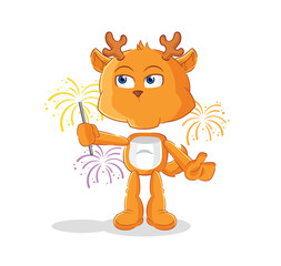 Obraz na płótnie Canvas fawn with fireworks mascot. cartoon vector