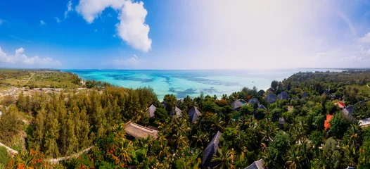 Crédence de cuisine en verre imprimé Plage de Nungwi, Tanzanie Aerial drone photography captures the breathtaking beauty of Zanzibar's crystal clear waters and white sandy beaches in Nungwi.