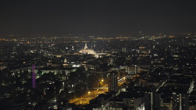 Night Milan skyline time lapse.