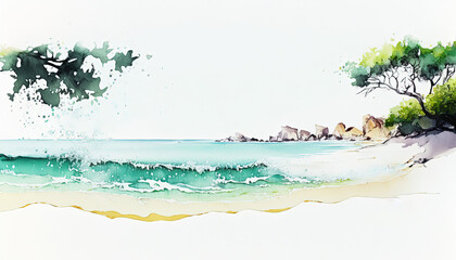 Beach landscape - Summer - Watercolor - Generative AI Art