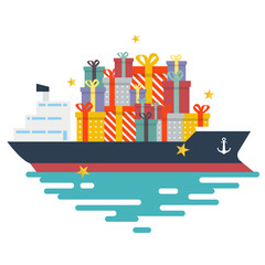 Obraz premium Cargo ship carrying gift boxes