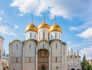 Fototapeta na wymiar The Dormition Cathedral in Moscow Kremlin, also known as the Assumption Cathedral or Cathedral of the Assumption