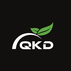 QKD letter nature logo design on black background. QKD creative initials letter leaf logo concept. QKD letter design.